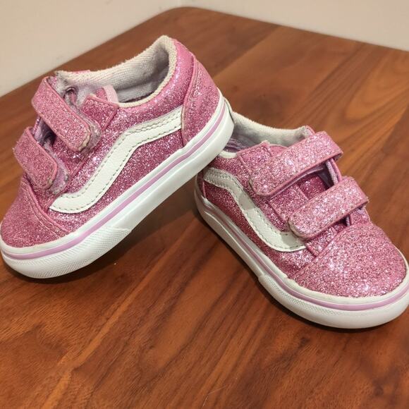 Vans Old Skool V Glitter Skate Shoe - Baby / Toddler - Lilac size 5 - Picture 2 of 6